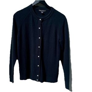 Designers Originals BLACK Button Sweater Petite Small Long Sleeve Pearl Buttons